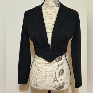Elegant Black Deep -V Corset Cropped Blazer by BooHoo
